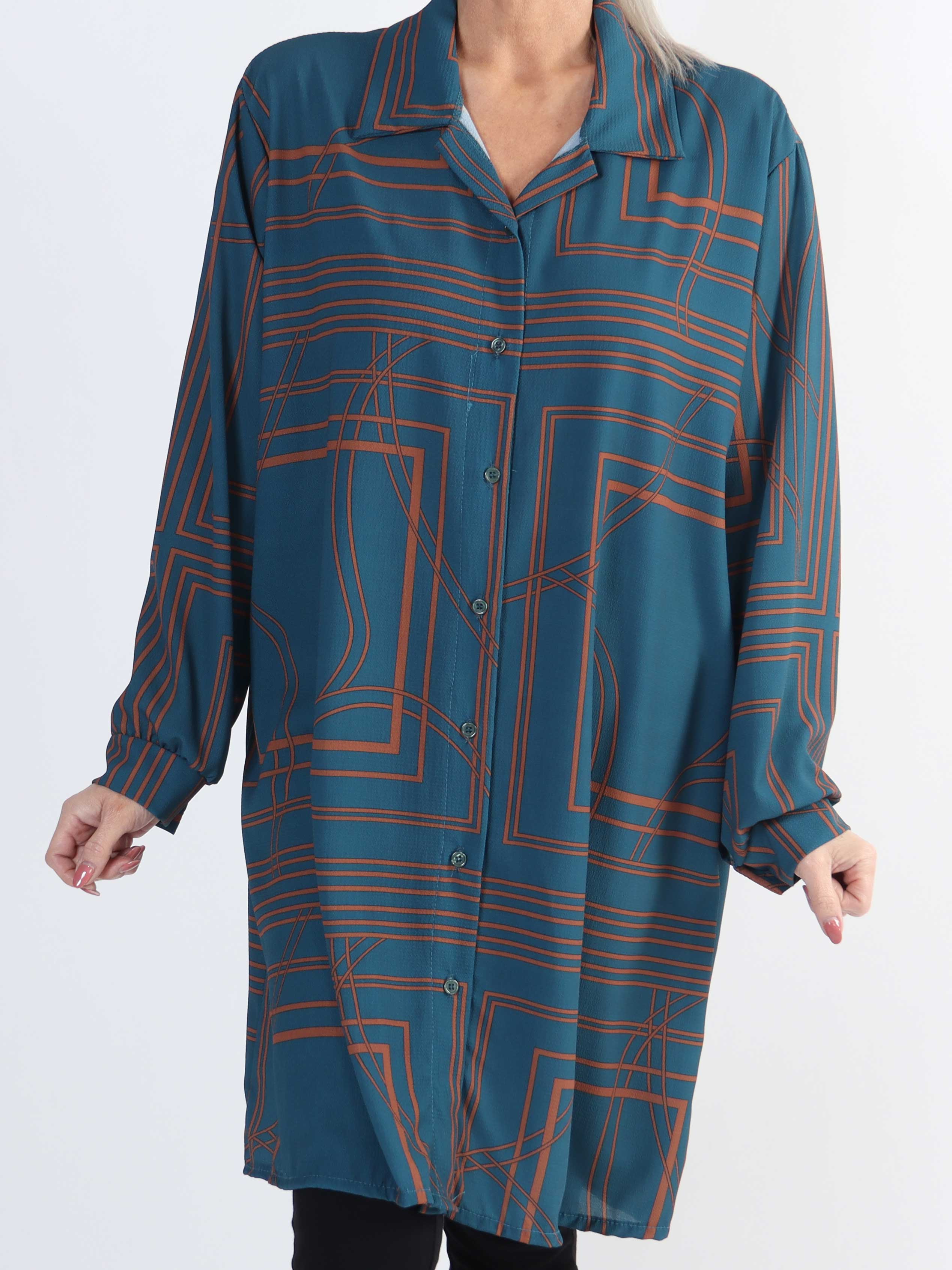 Abigail Square - Mønstret plus size skjortekjole